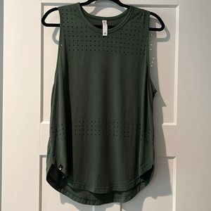Glyder: Mood Performance Laser Cut Tank. Size Large. Color is Olive.